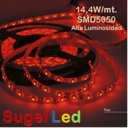 Tira LED 5 mts Flexible 72W 300 Led SMD 5050 IP20 Rojo Alta Luminosidad